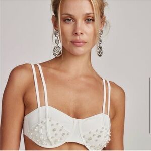 12th Tribe White Pearl Studded Underwire Bra Top Western Festival | NWT Size S